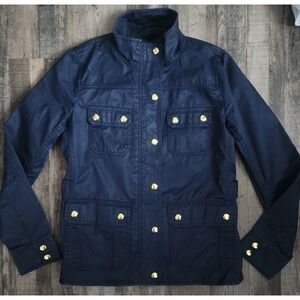 J.Crew Womens Small Jacket Navy Waxed Blue Canvas Downtown Field Rain Coat